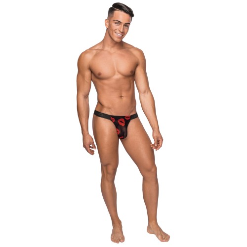 Kiss Me Stretch Mesh Micro Thong V Blk/Rd S/M