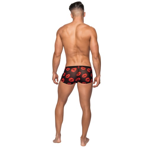 Kiss Me Stretch Mesh Mini Shorts - Black/Red