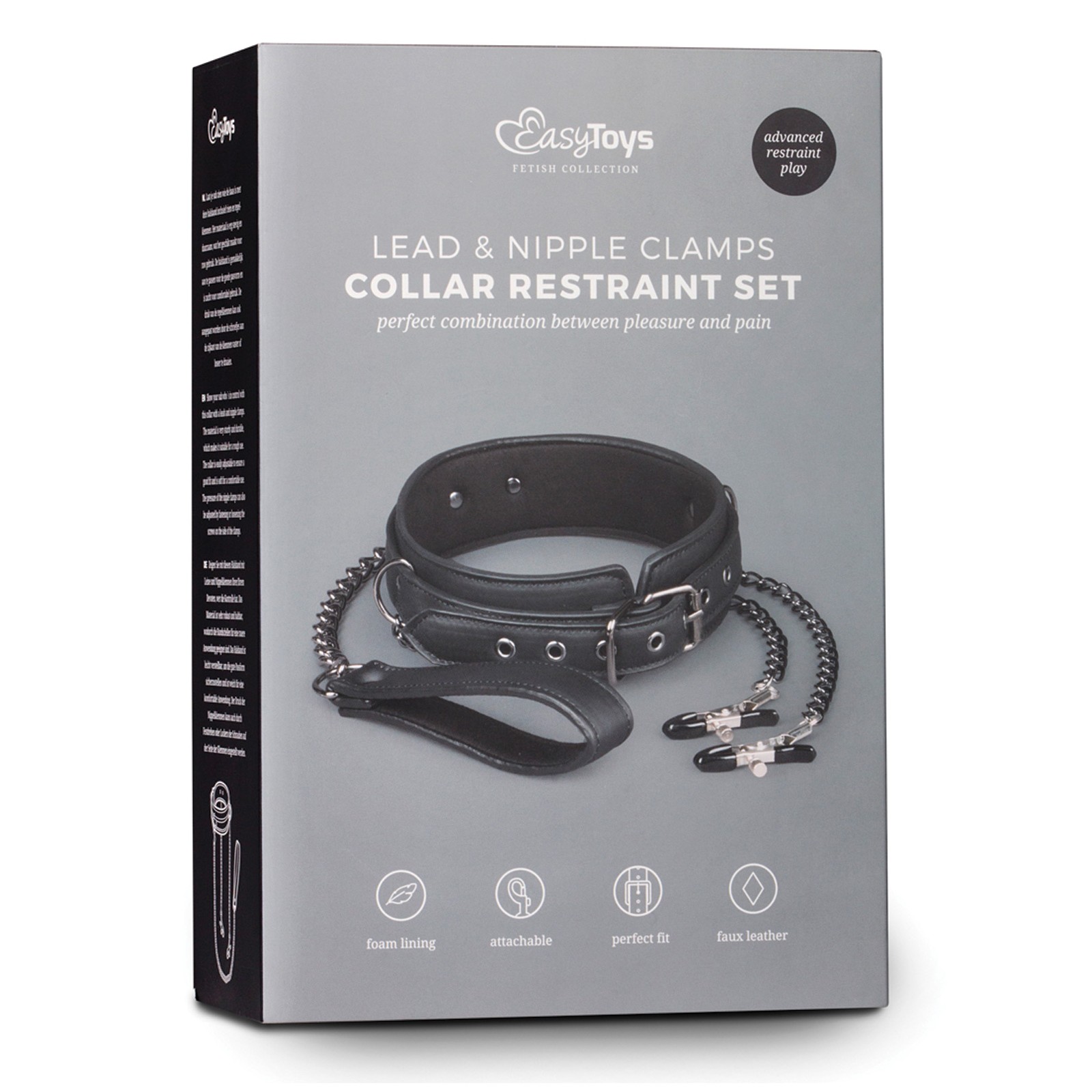 Collar de Cuero Sintético con Cadenas para Pezones - Negro