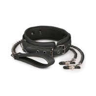 Easy Toys Faux Leather Collar with Nipple Chains - Black