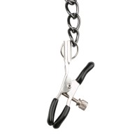 Easy Toys Faux Leather Collar with Nipple Chains - Black