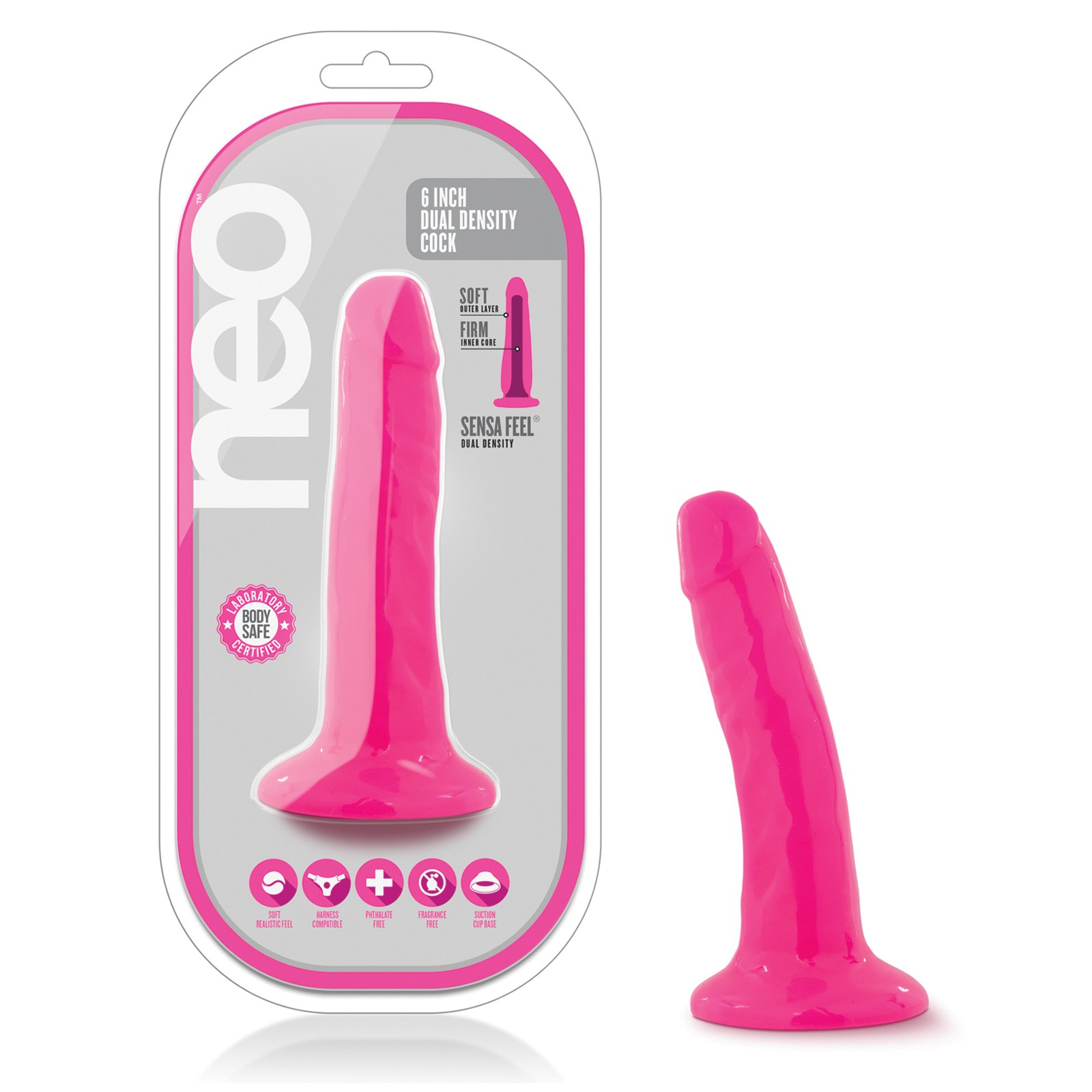 Dildo Blush Neo de 5.5" de Densidad Dual - Rosa Neón