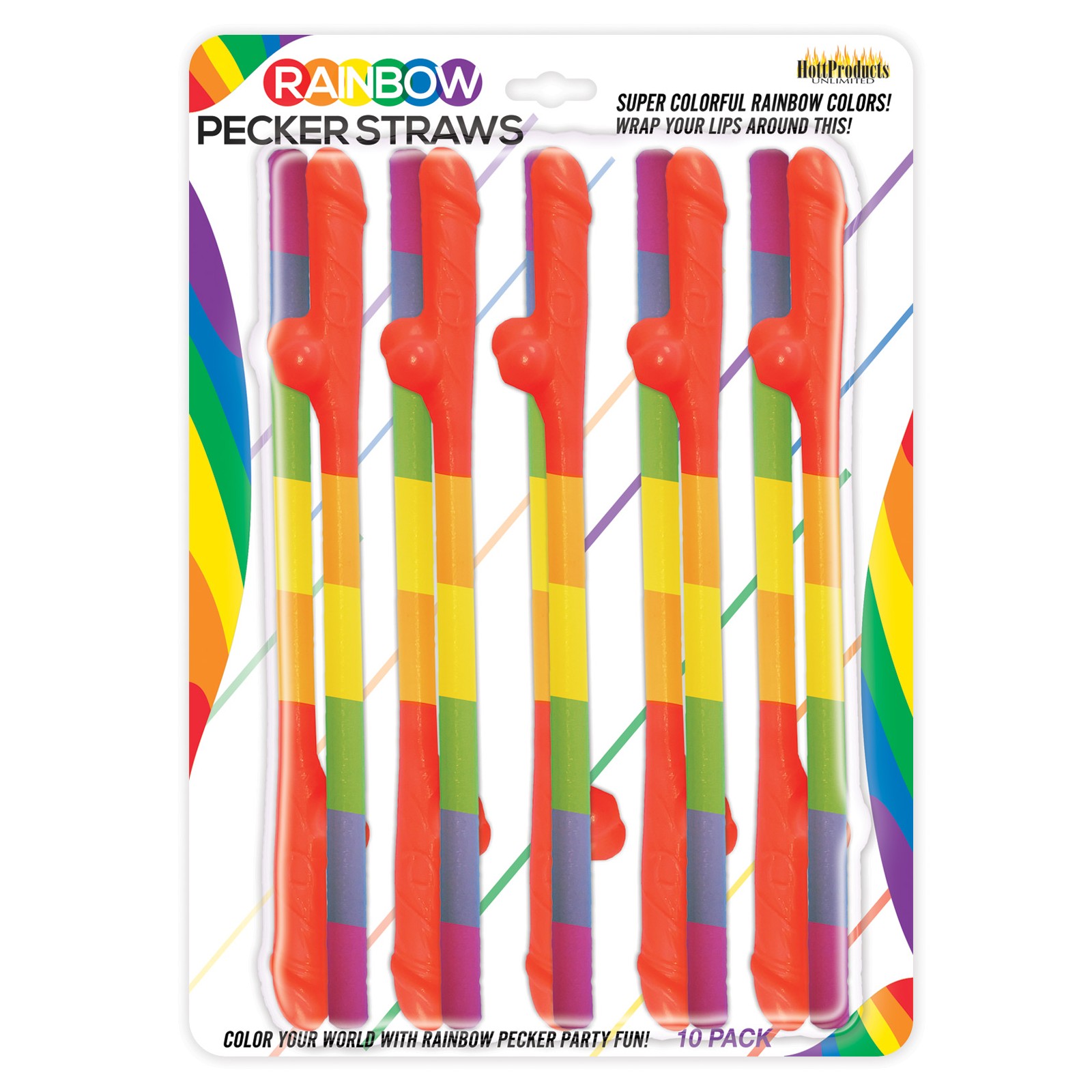 Rainbow Pecker Straws Pack of 10