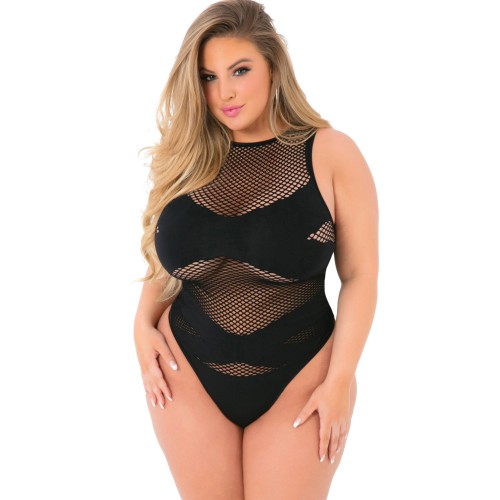 Body de Malla Criss Cross Rosa Labial Negro QN