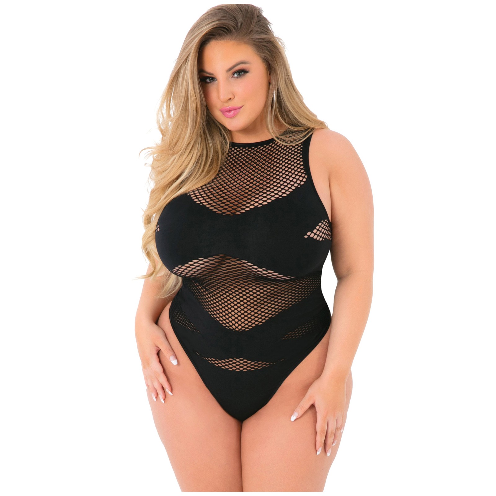 Body de Malla Criss Cross Rosa Labial Negro QN