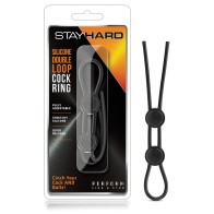 Stay Hard Silicone Double Loop Cock Ring Black