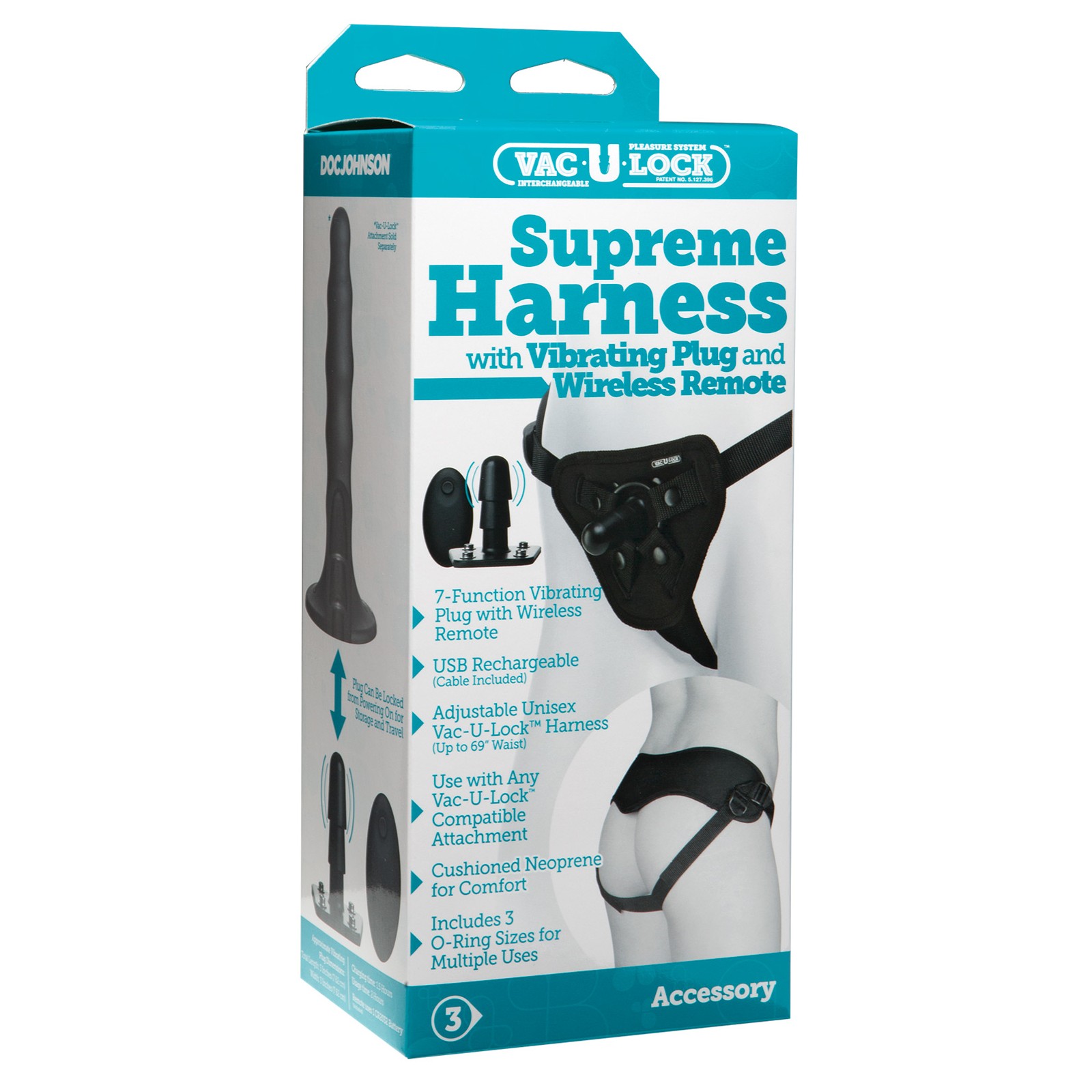 Vac-U-Lock Supreme Harness with Vibrating Plug - Black