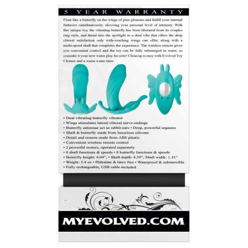 Evolved Butterfly Effect Dual Stim Vibrator Teal for Clitoral and G-Spot Pleasure