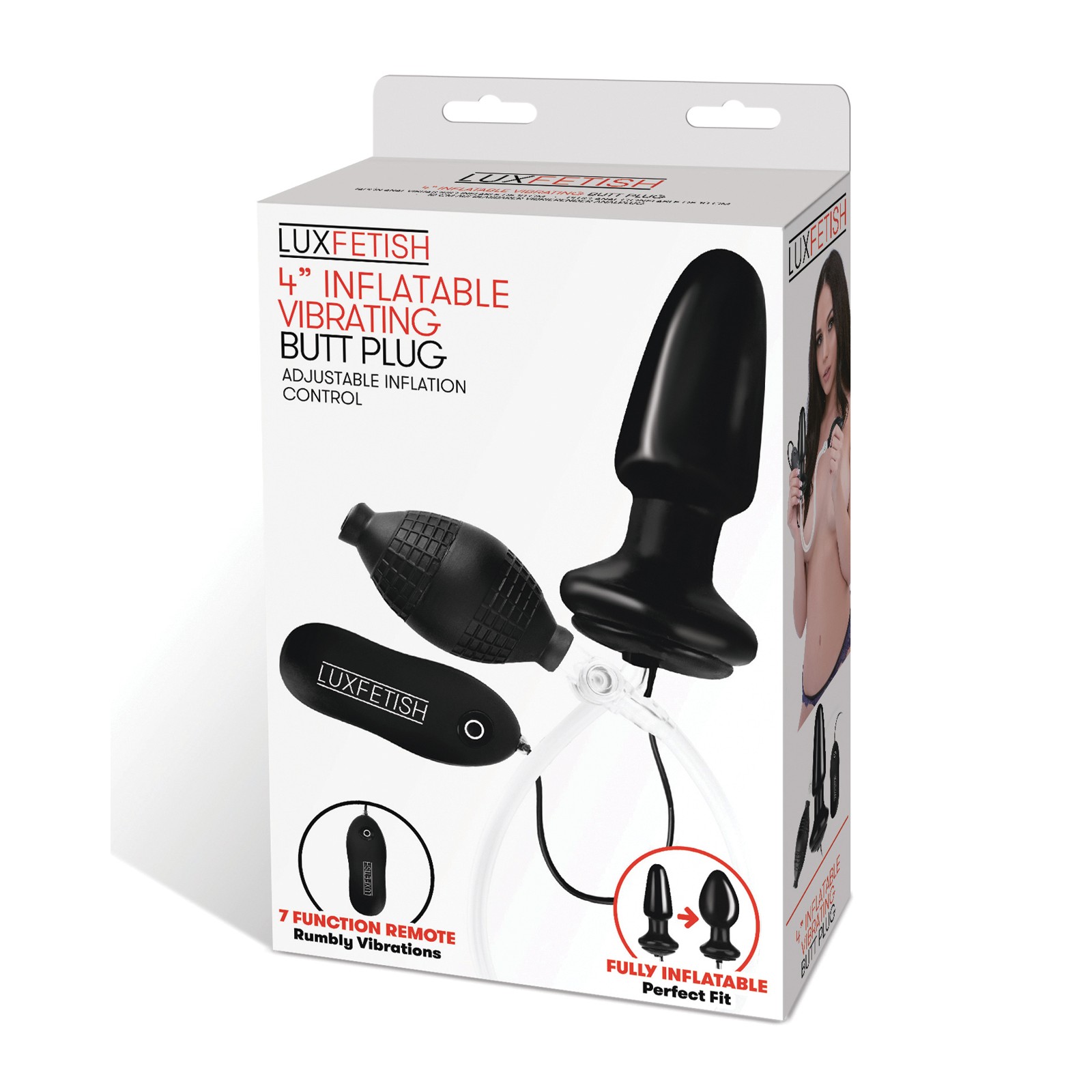 Lux Fetish Inflatable Vibrating Butt Plug 4 inch