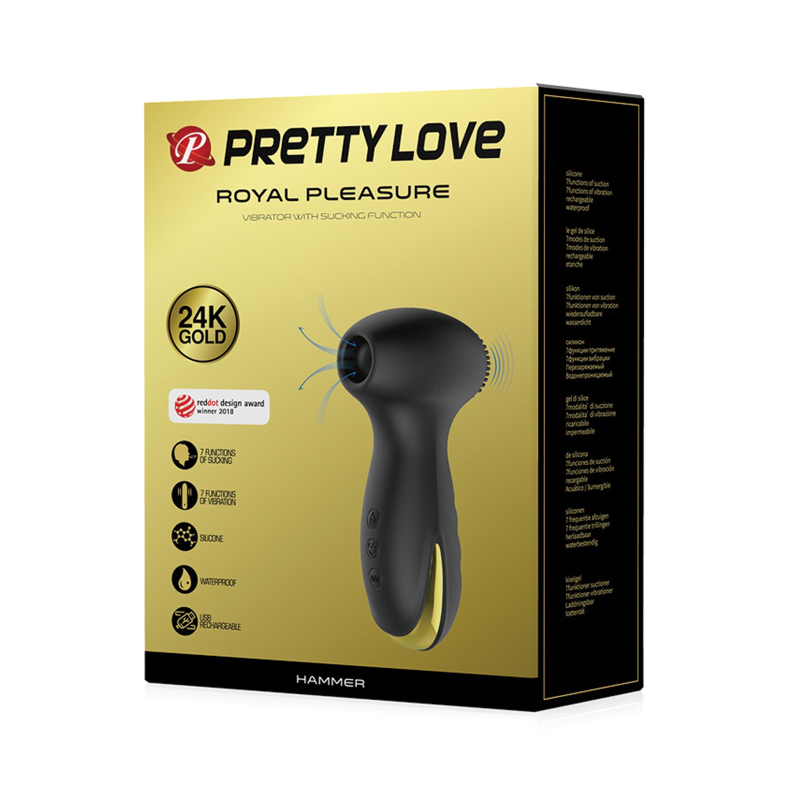 Pretty Love Hammer Vibration and Suction Toy - Black & Gold