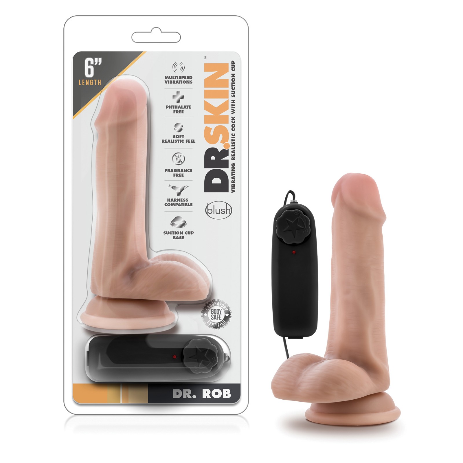 Dildo Blush Dr. Skin Dr. Rob de 6" Vibrante - Vainilla