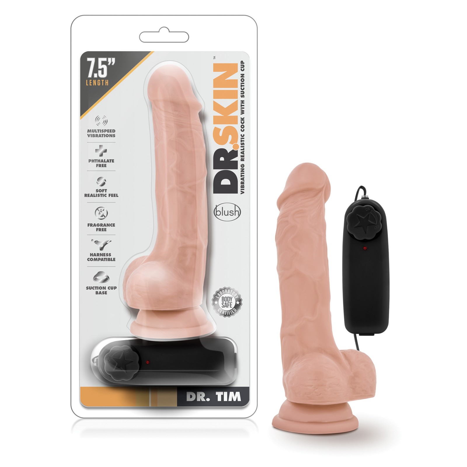 Pene Vibrante Dr. Tim de 7.5 Pulgadas con Ventosa Vainilla