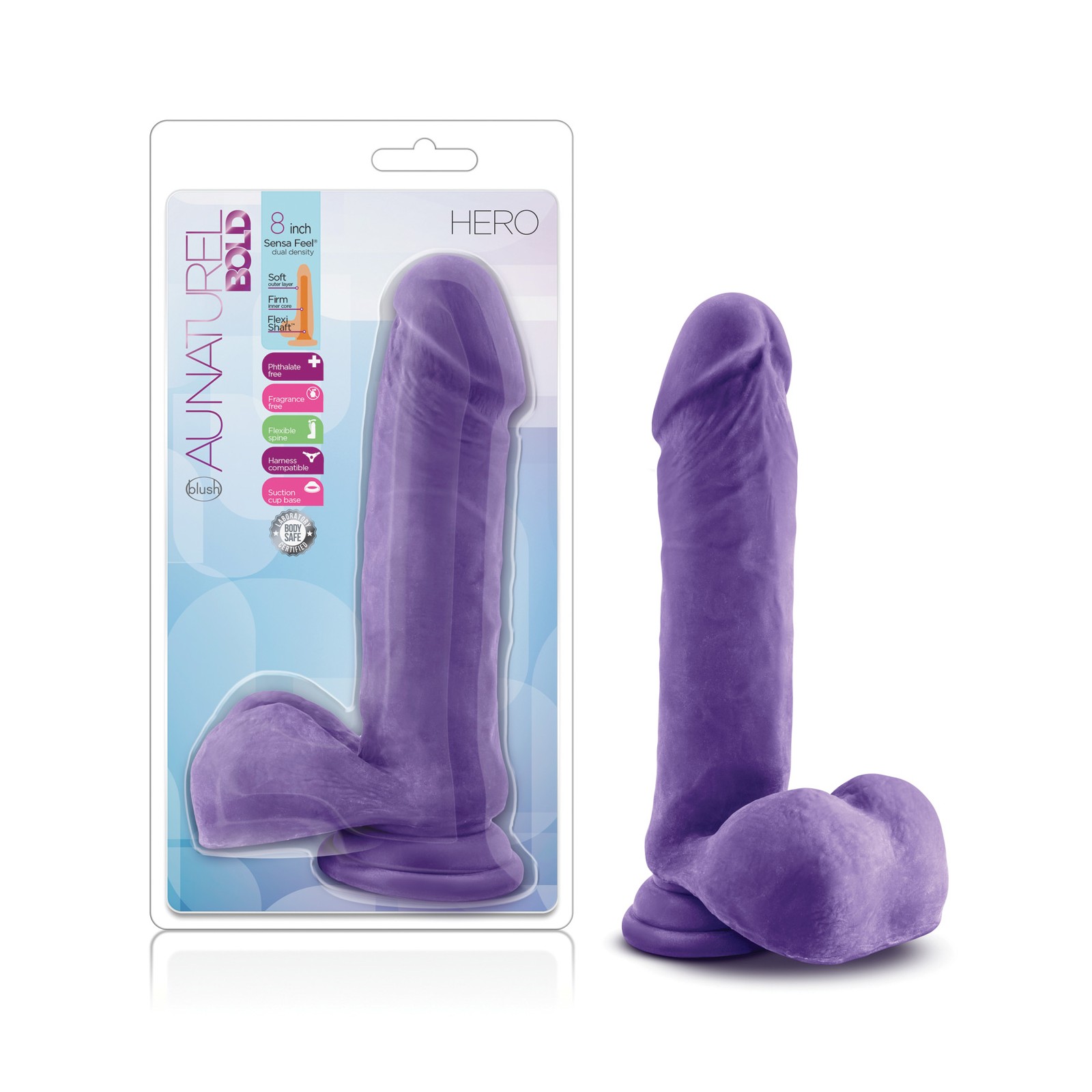 Dildo Blush Au Naturel Bold Hero 8 Pulgadas Púrpura