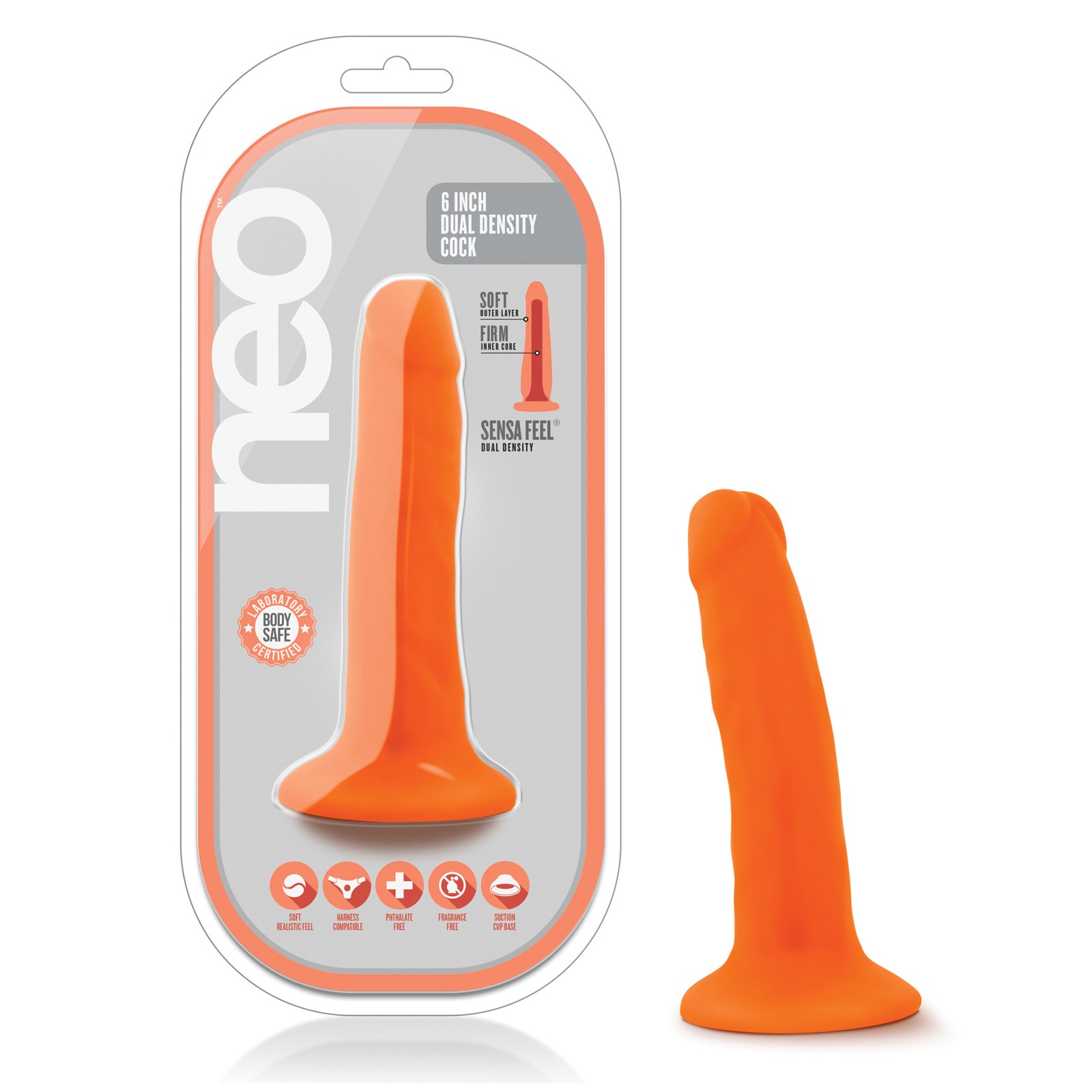 Blush Neo Cock de Doble Densidad 6” - Naranja Neón