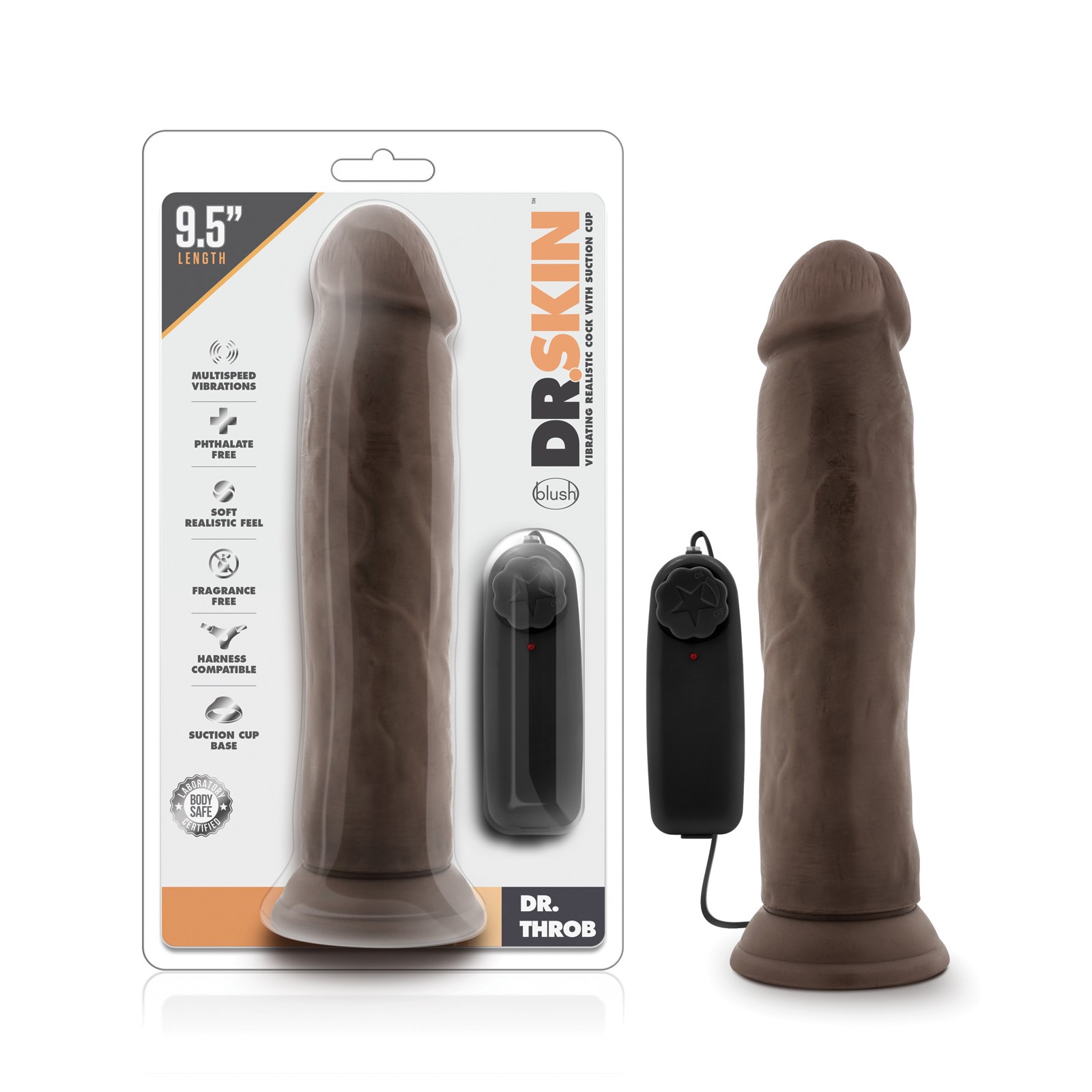 Blush Dr. Skin Dr. Throb 9.5" Cock with Suction Cup - Chocolate