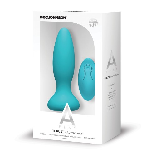 A Play Thrust Rechargeable Silicone Anal Plug with Remote - Teal