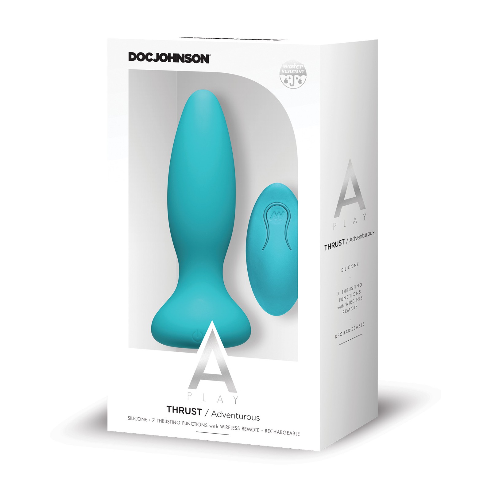 A Play Thrust Rechargeable Silicone Anal Plug with Remote - Teal