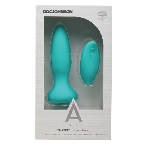 A Play Thrust Rechargeable Silicone Anal Plug with Remote - Teal