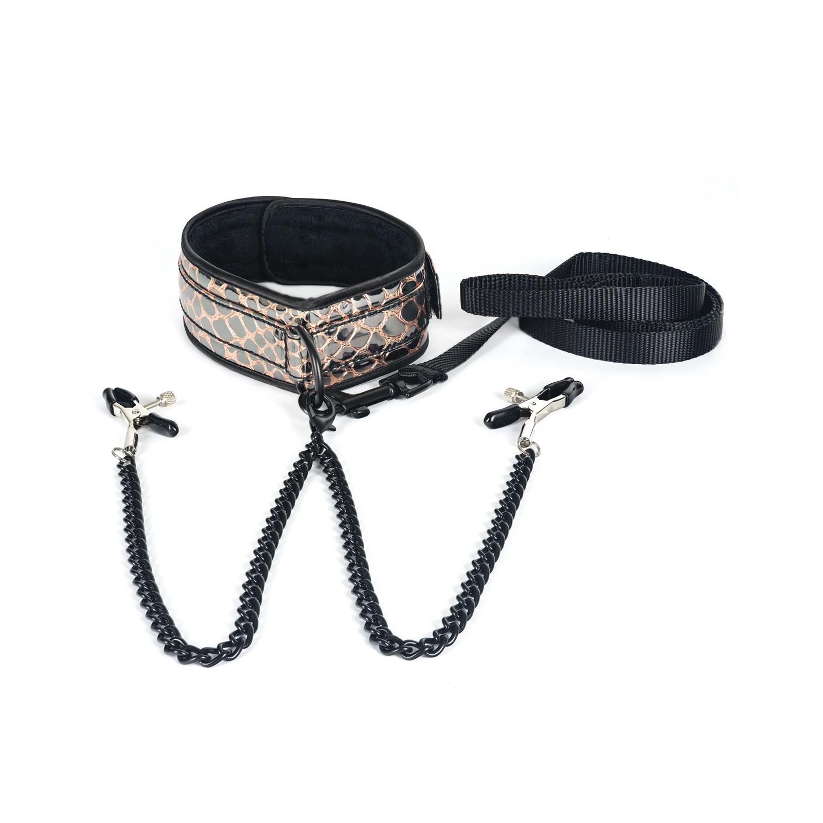 Spartacus Faux Leather Collar Leash Nipple Clamps Black