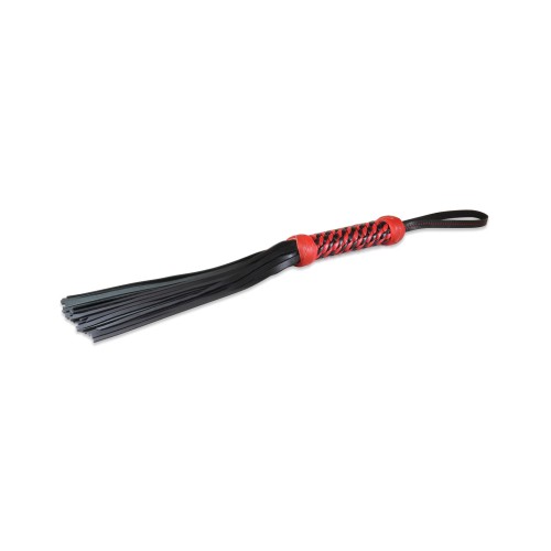 Flogger de Cuero de Cordero de 16" con Mango Trenzado - Negro con Rojo