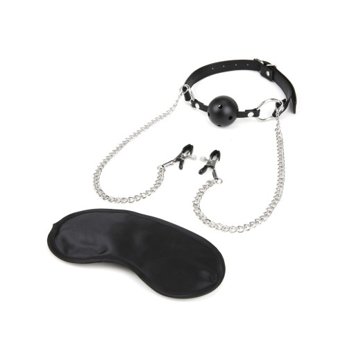 Lux Fetish Breathable Ball Gag with Nipple Clamps