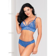 Conjunto de Sujetador de Encaje Azul y Panty Abierto