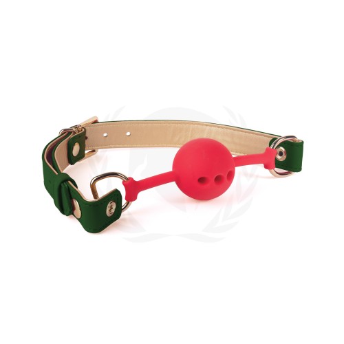 Ball Gag de Silicona Spartacus Correas PU Verde Dorado 46 mm