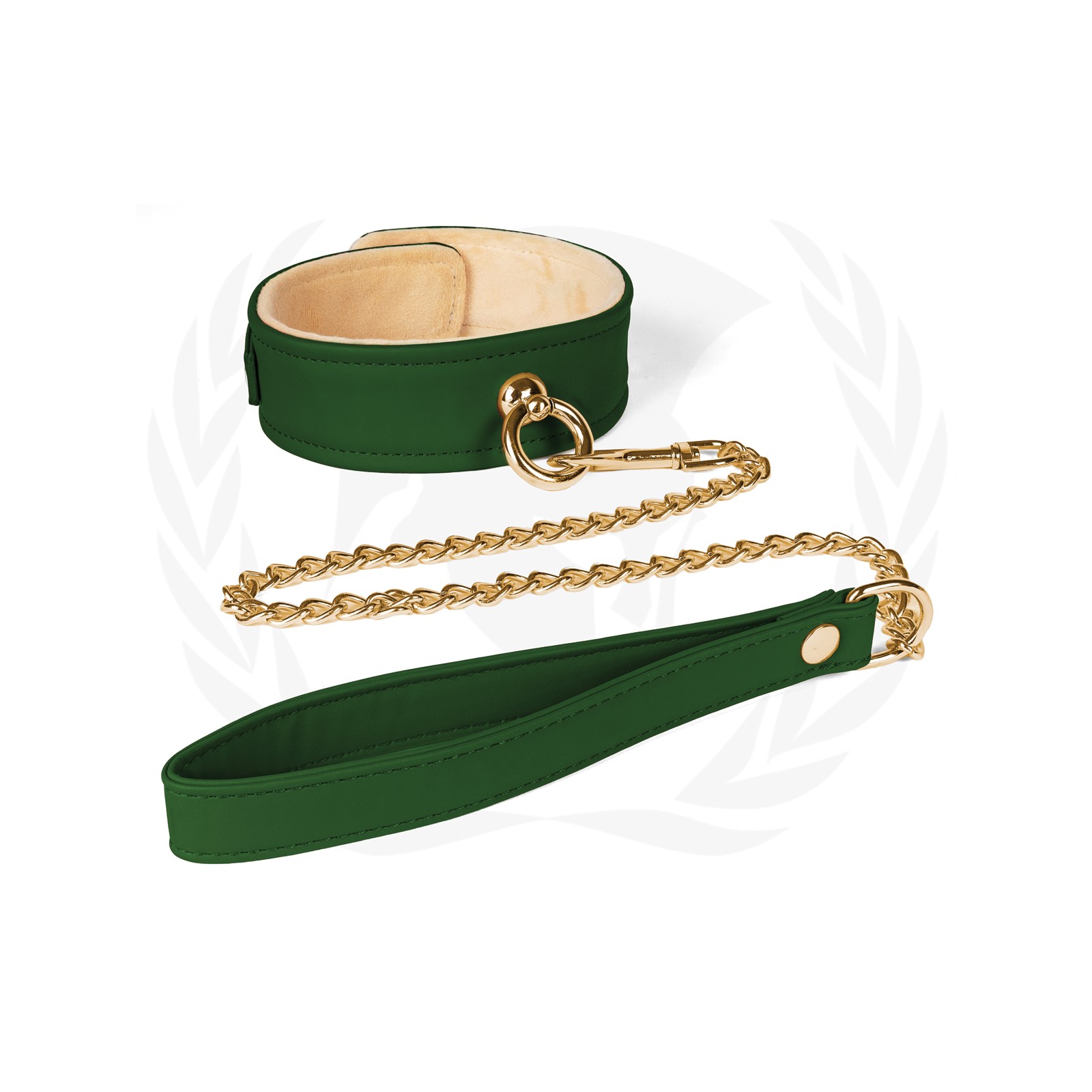 Spartacus Plush Lined PU Collar with Chained Leash Green