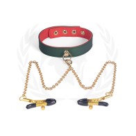 Spartacus PU Collar with Nipple Clamps