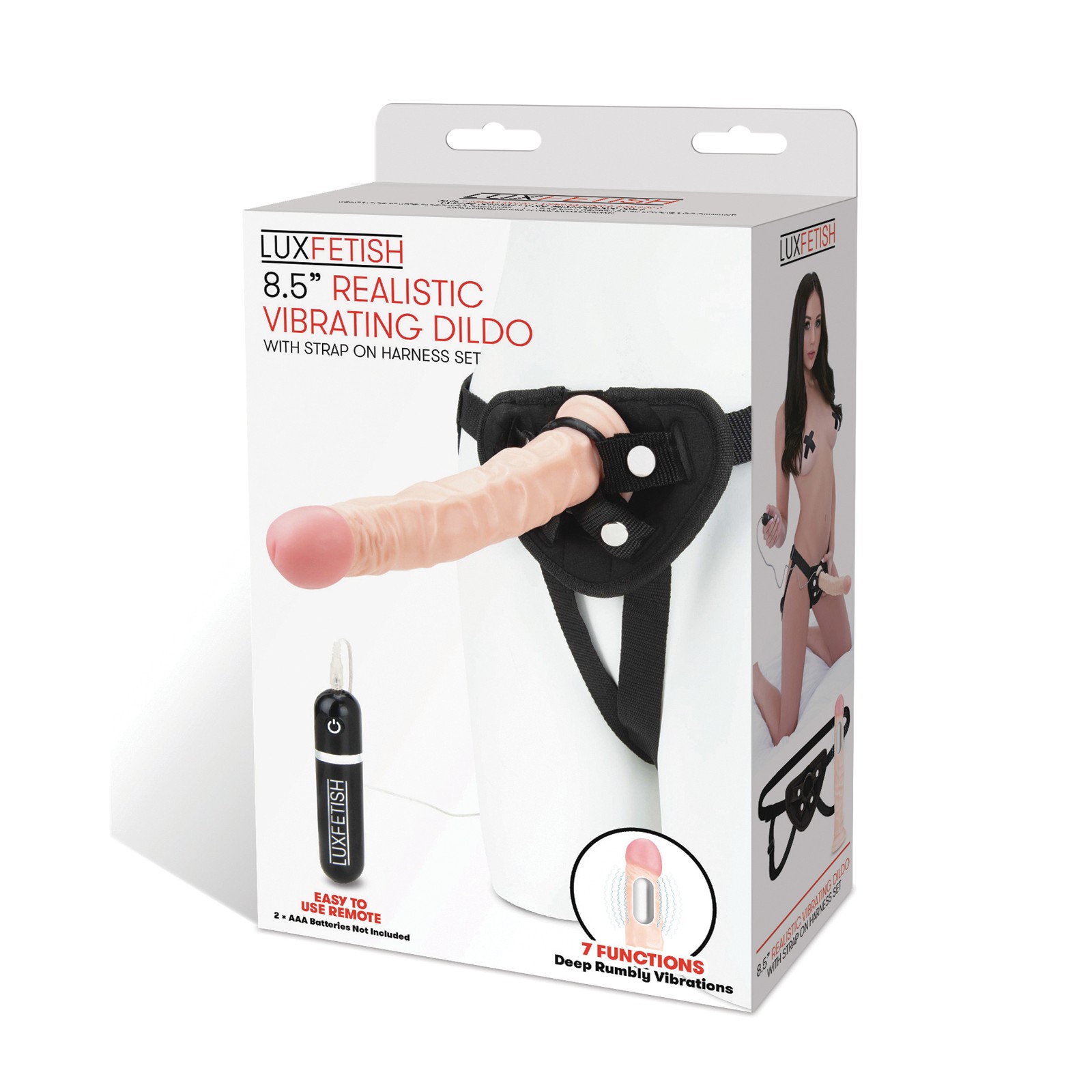 Lux Fetish 8.5 Realistic Vibrating Dildo Strap On Harness Set