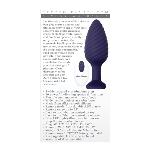 Zero Tolerance Wicked Twister Vibrador Anal Recargable - Púrpura