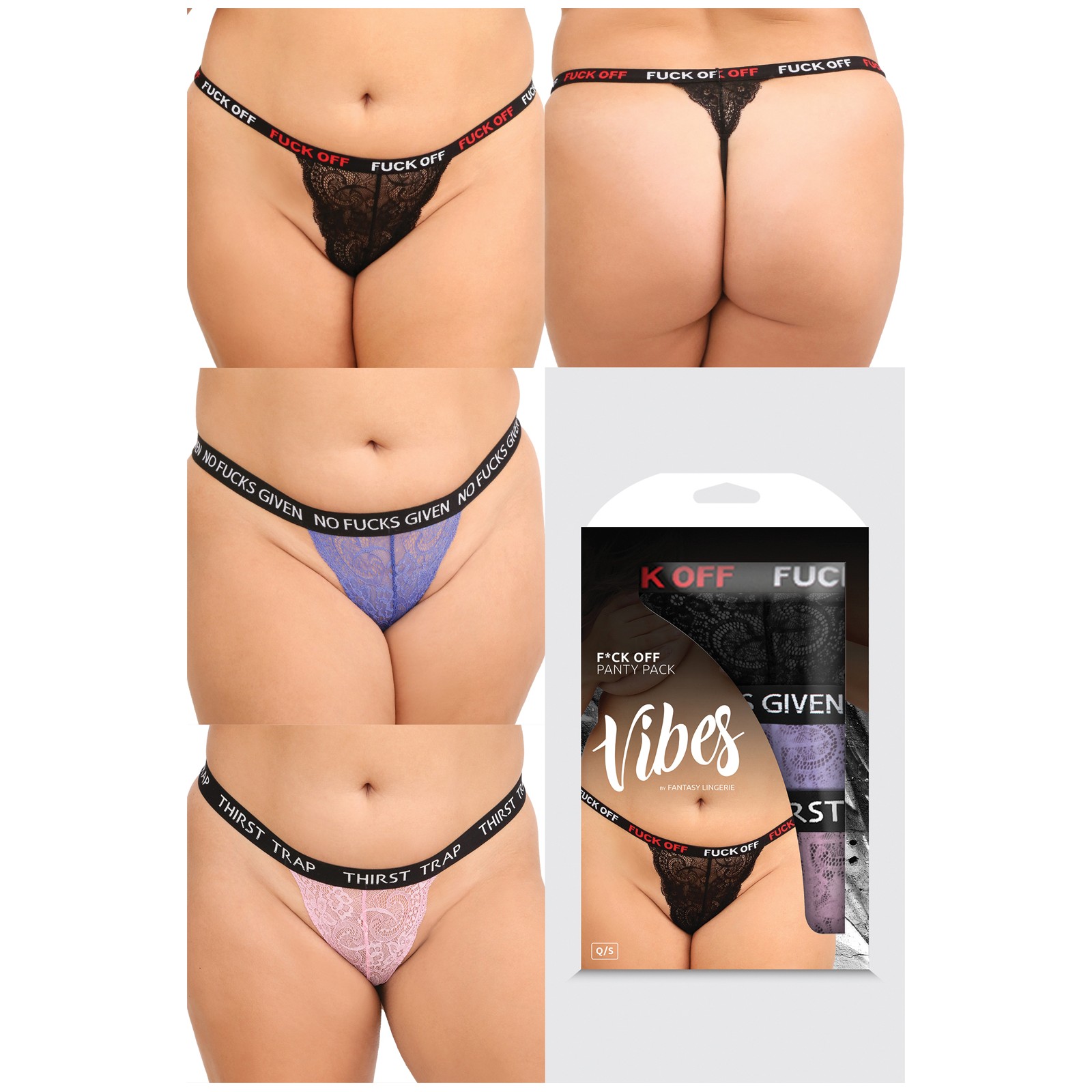 Pack de 3 Thongs Fuck Vibes Colores Asortidos