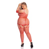 Body Stocking Red In My Head Net Pink Lipstick QN