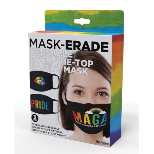 Mascarillas Hott Products Mask-erade - Orgullo/Haz América Gay Otra Vez/Beso Arcoíris Pack de 3