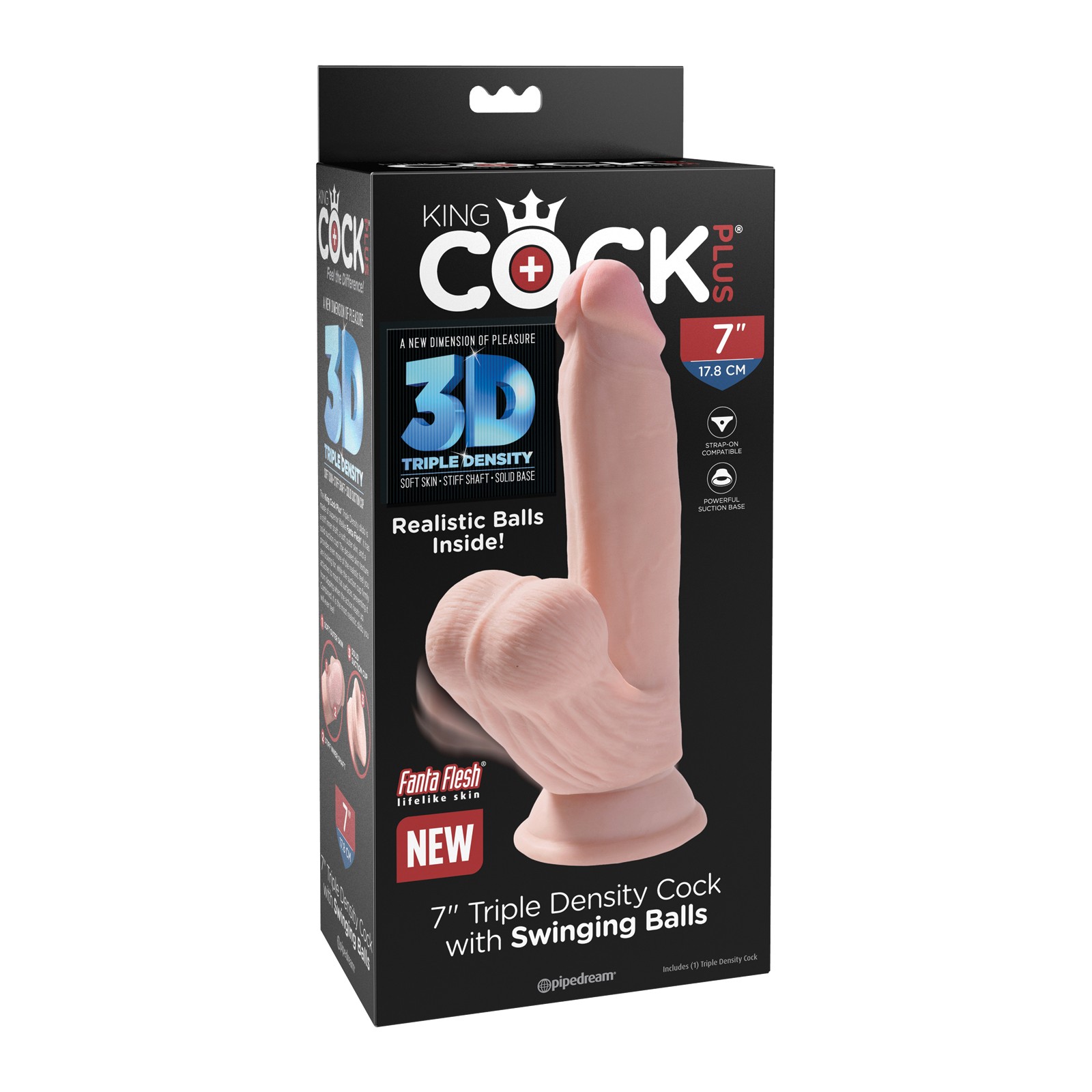 King Cock Plus 7" Triple Density Cock with Swinging Balls - Ivory