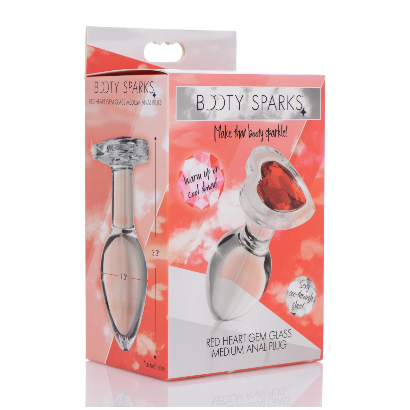 Booty Sparks Red Heart Gem Glass Anal Plug Medium