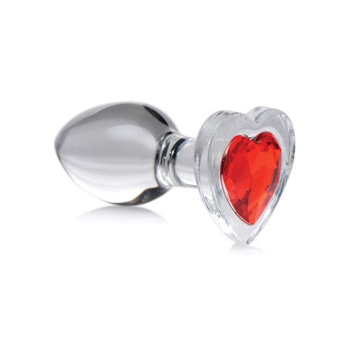 Booty Sparks Red Heart Gem Glass Anal Plug Medium