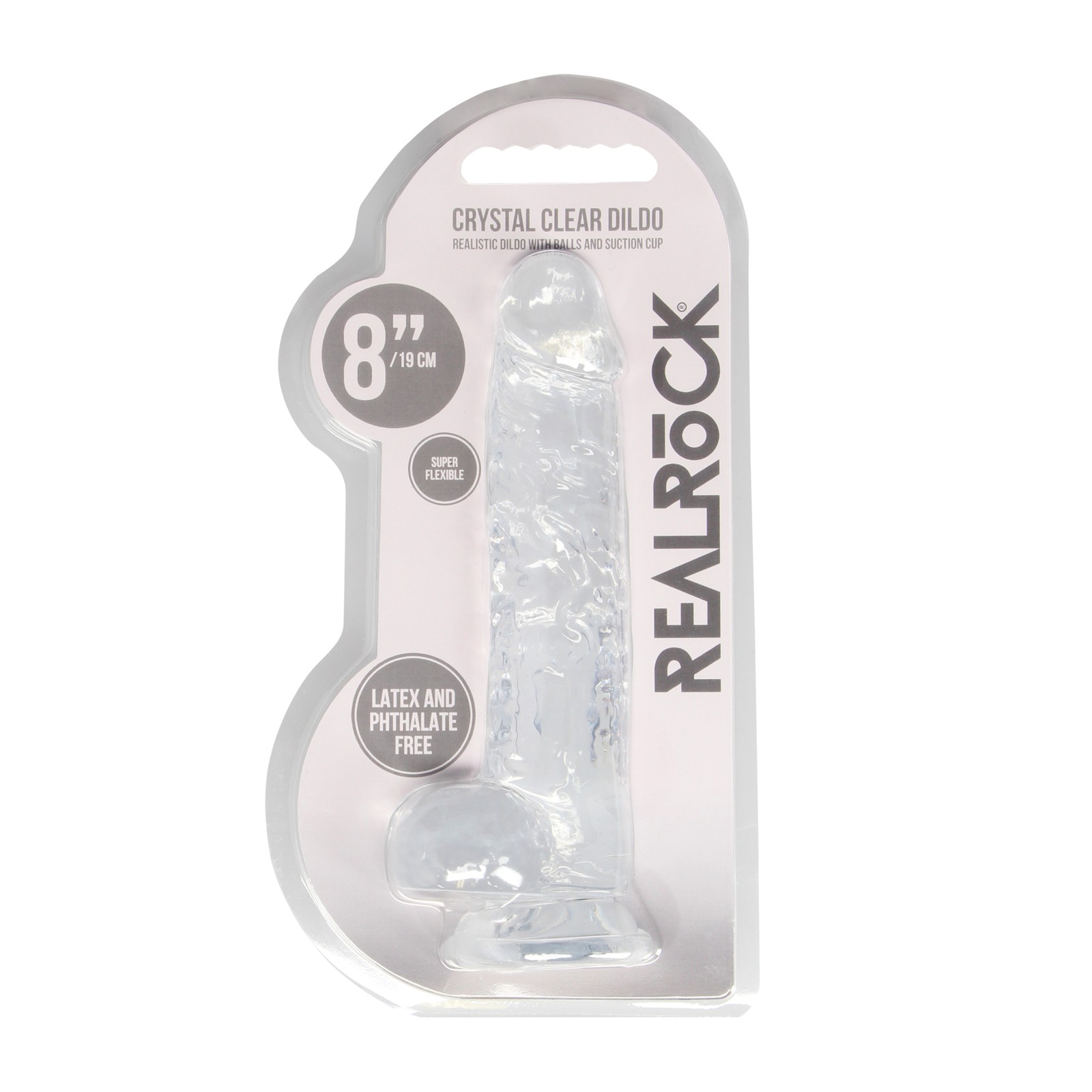 Dildo Cristal Claro RealRock 8 Pulgadas con Testículos