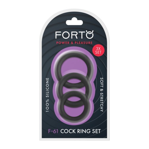 Forto F-61 Liquid 3 Piece Cock Ring Set - Black