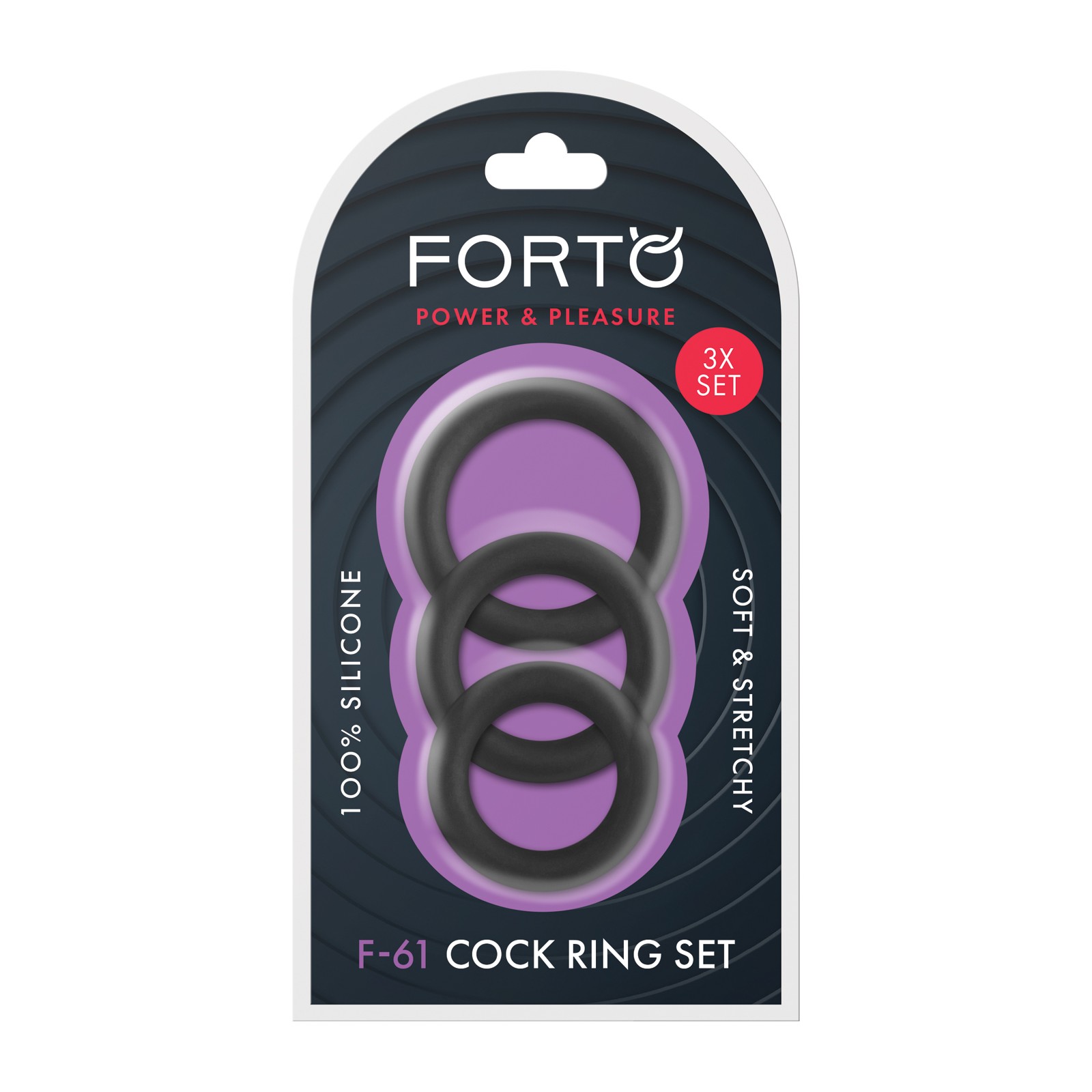 Forto F-61 Liquid 3 Piece Cock Ring Set - Black