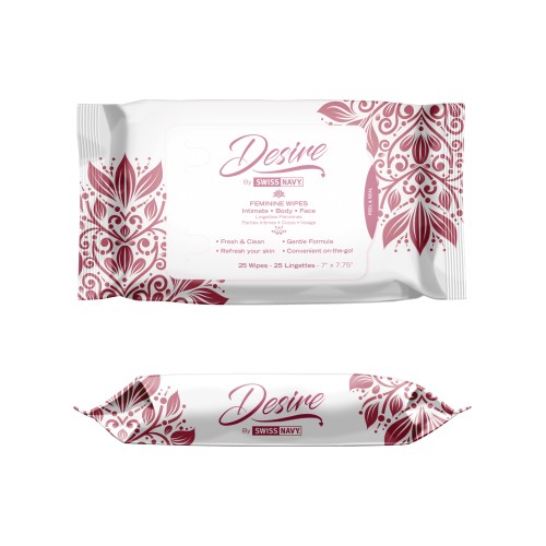 Swiss Navy Desire Unscented Feminine Wipes - Pack of 25