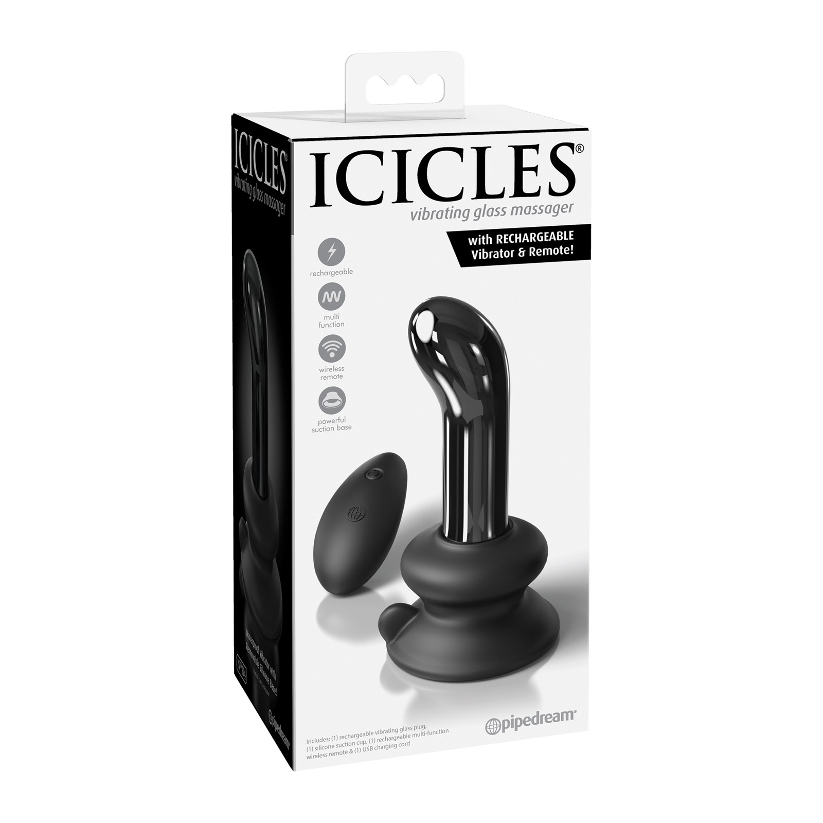 Plug Anal de Vidrio Vibrante Icicles No. 84 con Control Remoto - Negro