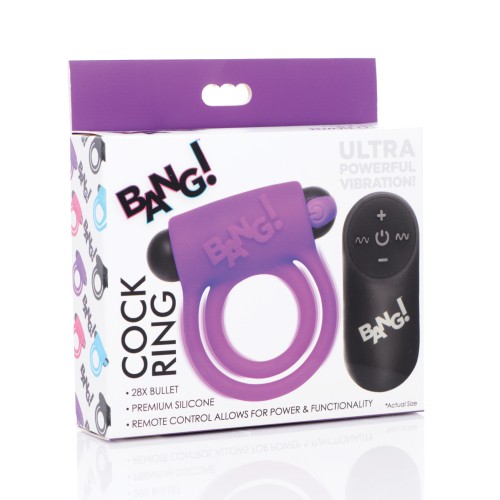 Bang! Vibrating Cock Ring & Bullet with Remote - Purple