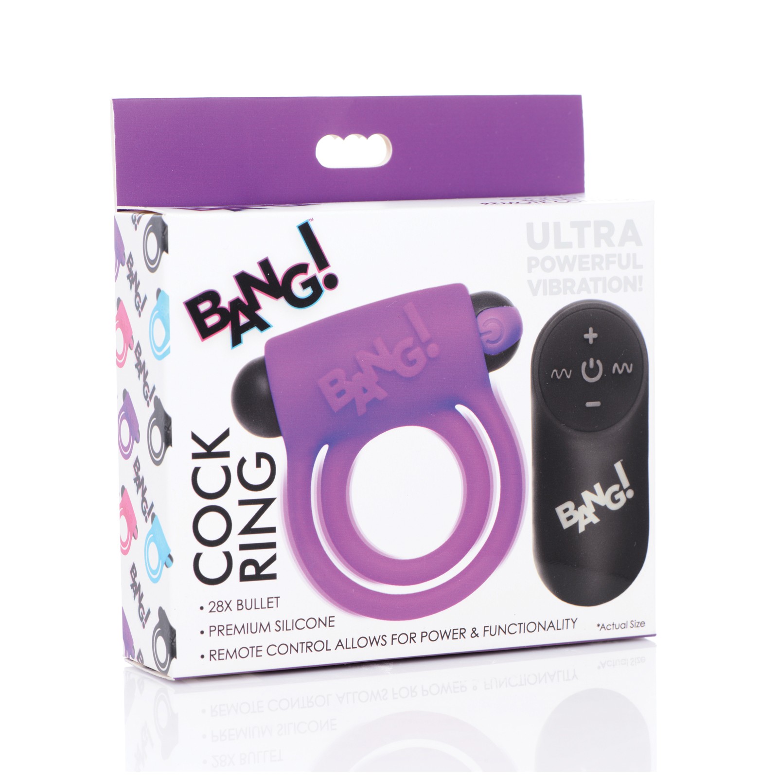 Bang! Vibrating Cock Ring & Bullet with Remote - Purple