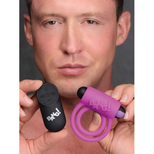 Bang! Vibrating Cock Ring & Bullet with Remote - Purple