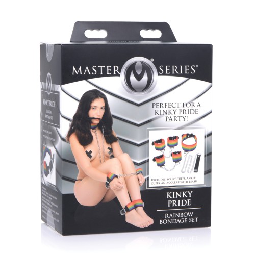 Set de Bondage Kinky Pride Arcoíris - Esposas para Muñecas Tobillos Collar con Correa