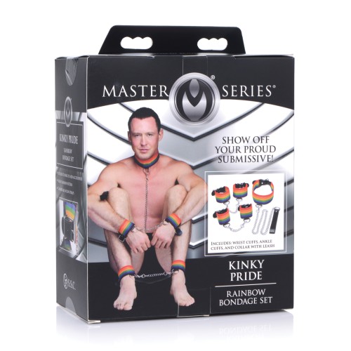 Set de Bondage Kinky Pride Arcoíris - Esposas para Muñecas Tobillos Collar con Correa