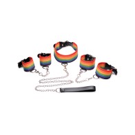 Set de Bondage Kinky Pride Arcoíris - Esposas para Muñecas Tobillos Collar con Correa