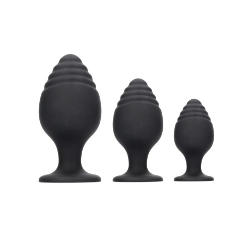 Shots Ouch Rippled Butt Plug Set - Black