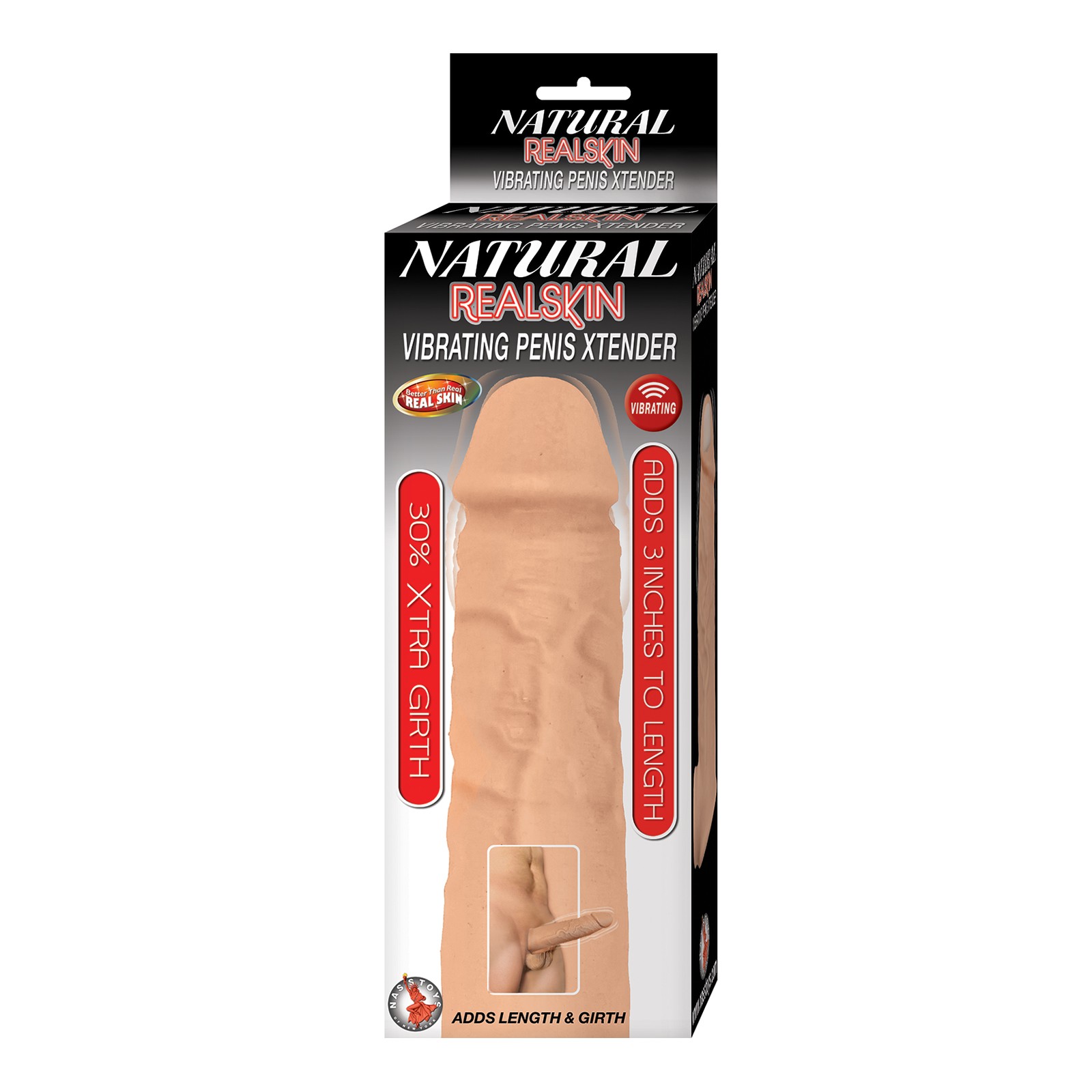 Extensor Vibrante de Pene Natural Realskin para Placer Aumentado